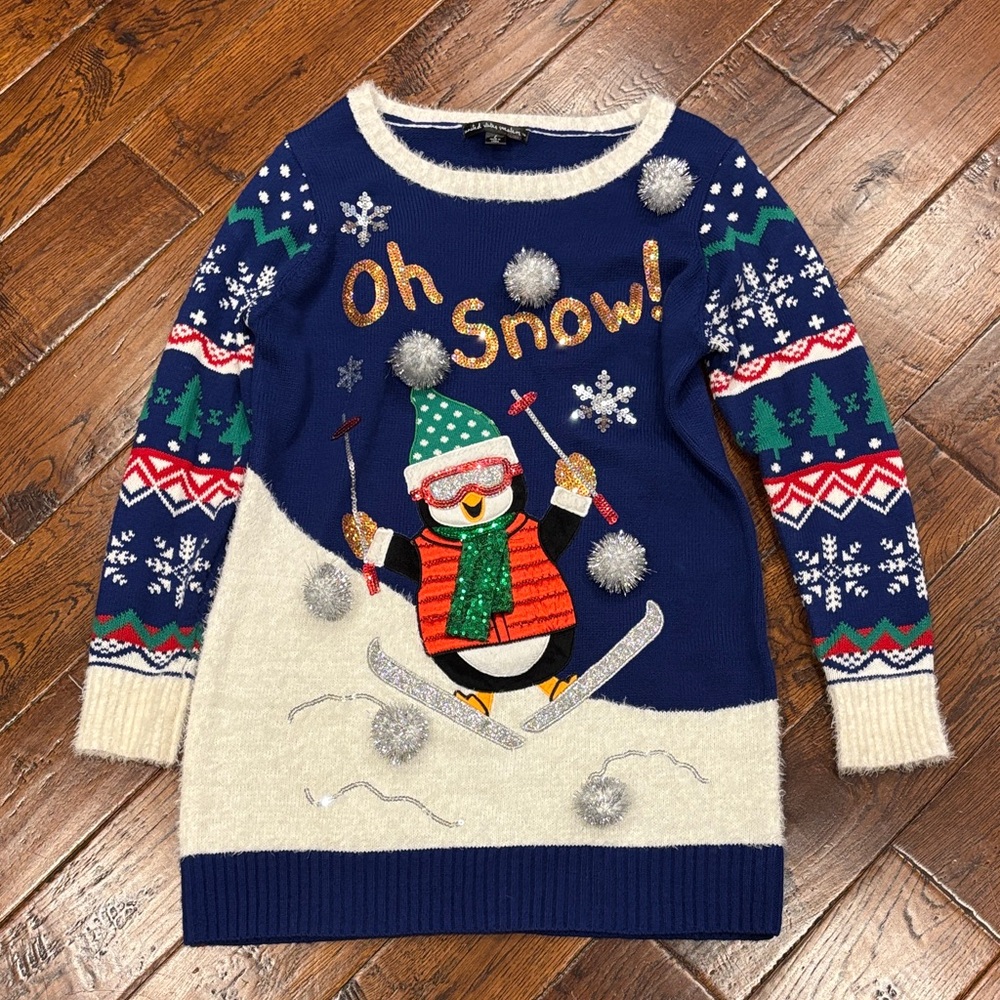 Women’s United States Sweaters Oh Snow! Penguin Christmas Sweater Size L USED